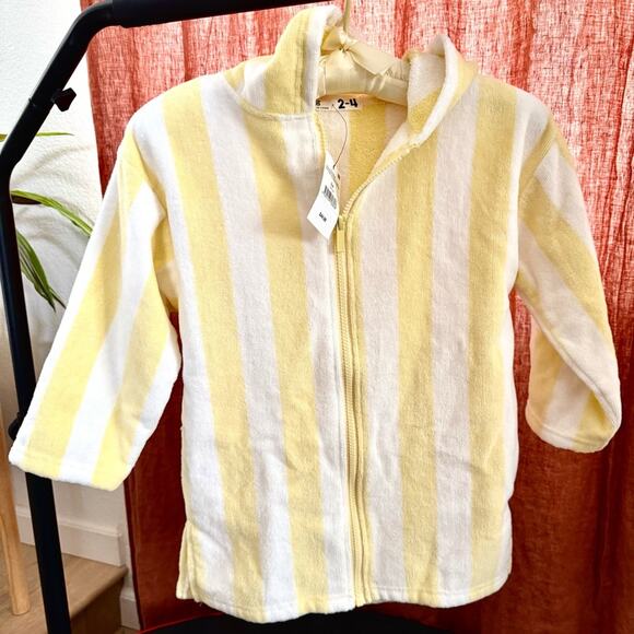 Zip up kids towel - Cotton On size 2-4 Yellow and White Striped hood NWT SO - Picture 1 of 11